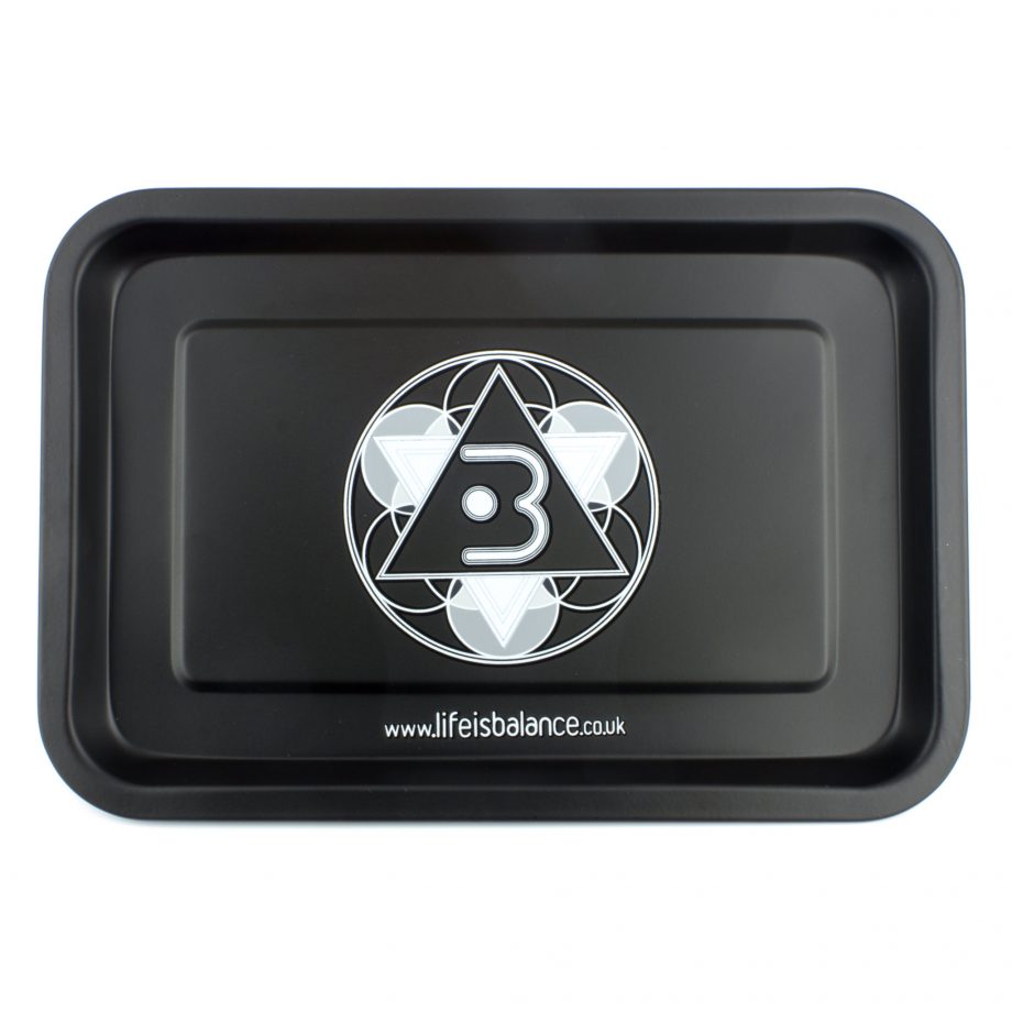 Balance metal rolling tray with white logo